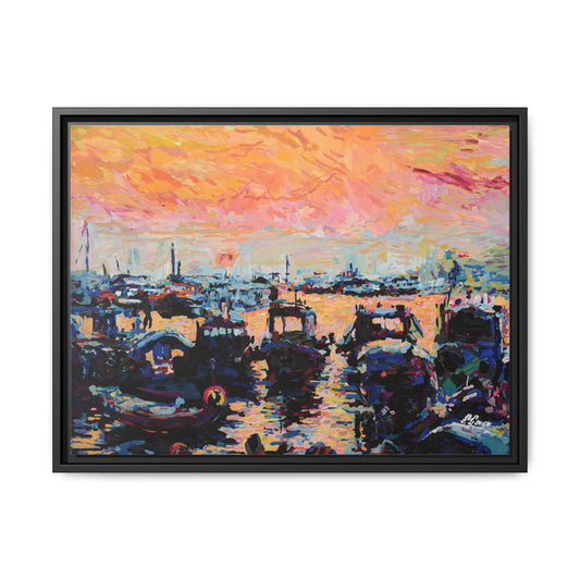 Sampans in Shelter - Framed Canvas