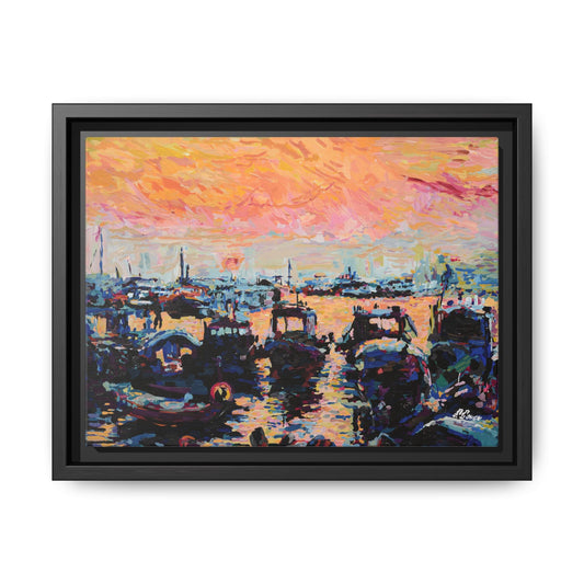Sampans in Shelter - Framed Canvas